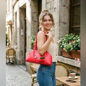 NWT Urban Expressions Cherry Charm Red Pink Shoulder Bag Coquette Vegan Leather